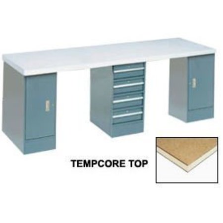 GLOBAL EQUIPMENT 144x30 Production Workbench, Shop Square Edge Top, 2 Cabinet, 4 Drawer GY 608000